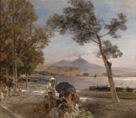 Evening at the Gulf of Naples in the background Vesuvius